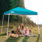EAGLE PEAK 10x10 Slant Leg Pop-up Canopy Tent Easy One Person Setup Instant Outdoor Beach Canopy Folding Portable Sports Shelter 10x10 Base 8x8 Top (Turquoise)
