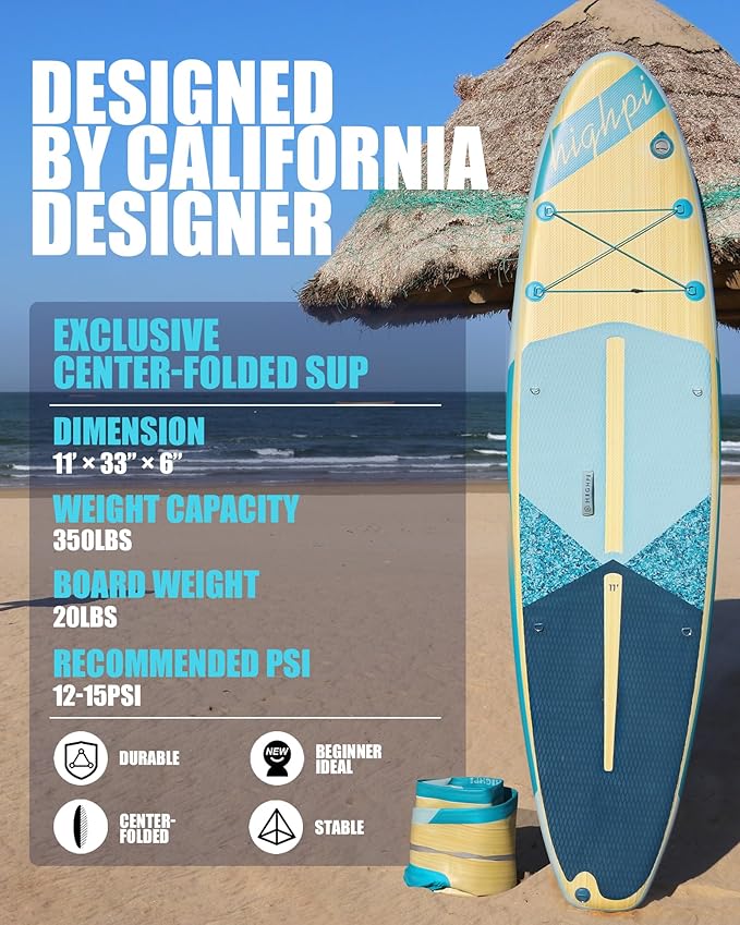 Highpi Inflatable Stand Up Paddle Board for Youth and Adults – Wide Sup with Premium Accessories, Blow Up Paddleboard for Surfing, Fishing, Yoga & More
