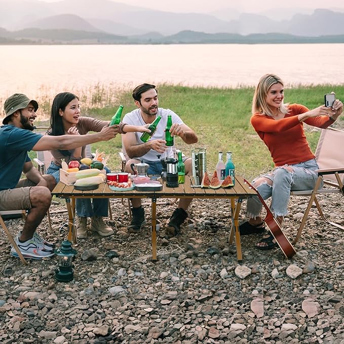Roll-Up Camping Table Aluminum Low Folding Table for Outdoor Picnic BBQ Backyard Beach Easy Carrying in Bag-4FT