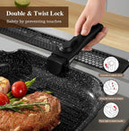 20 Pcs Pots and Pans Set Non Stick, Stackable Cookware Sets with Detachable Handle, Granite Induction RV Kitchen Portable Cooking Set Removable Handles, Dishwasher ＆ Oven Safe, Black