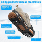 Ice Cleats Snow Traction Cleats Crampons for Shoes and Boots Men Women 28 Studs Anti Slip Shoe Grippers Overshoe Slip-on Stretch Footwear Spikes for Snow and Ice Fishing Winter Walking Hiking