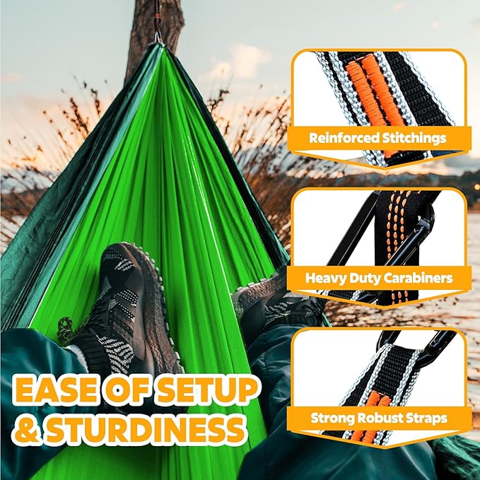NATUREFUN Ultra-Light Travel Camping Hammock | 300kg Load Capacity,Breathable,Quick-Drying | 2 x Premium Carabiners,2 x Nylon Slings Included | Outdoor Indoor Garden