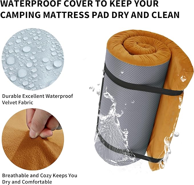 HOMBYS 3 INCH Thick Waterproof Memory Foam Camping Mattress for Outdoor Sleeping, Portable Roll Up Mattress Pad Mat for Travel Truck Bed Tent