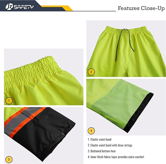 JKSafety Hi-Vis Reflective Safety Rain Jacket and Pants for Men Women Waterproof Rain Gears for Farming Fishing Work HV Rain Suit with Inner Mesh Lining and Pockets (117-Yellow XXL)