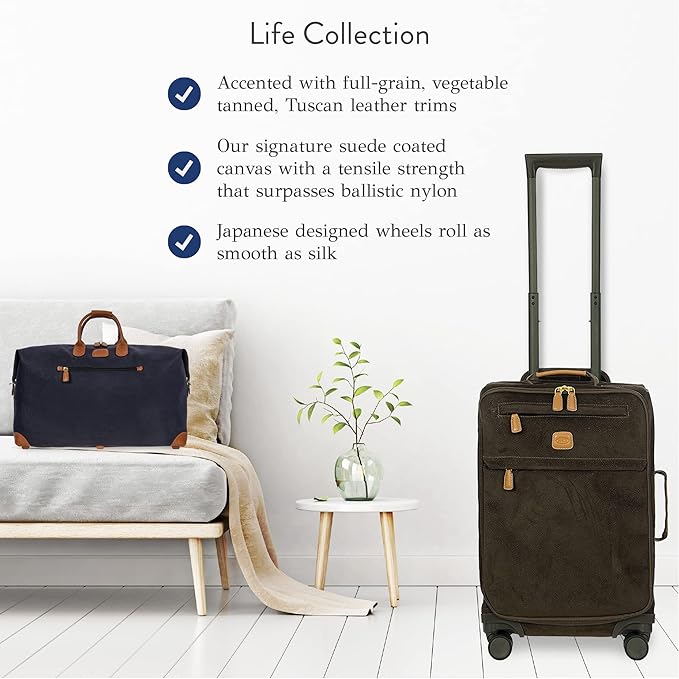 Bric's LIFE TROPEA 21-Inch Carry On Spinner - Luxury Luggage With Spinner Wheels - Away Luggage and Lightweight Carry on Suitcases with Wheels - Faux Suede - Olive