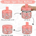 12oz Insulated Vacuum Food Jar with Buckle Lid Wide Mouth Soup Thermo for Hot Food Kids Leakproof Stainless Steel Lunch Container (Pink-Horse)