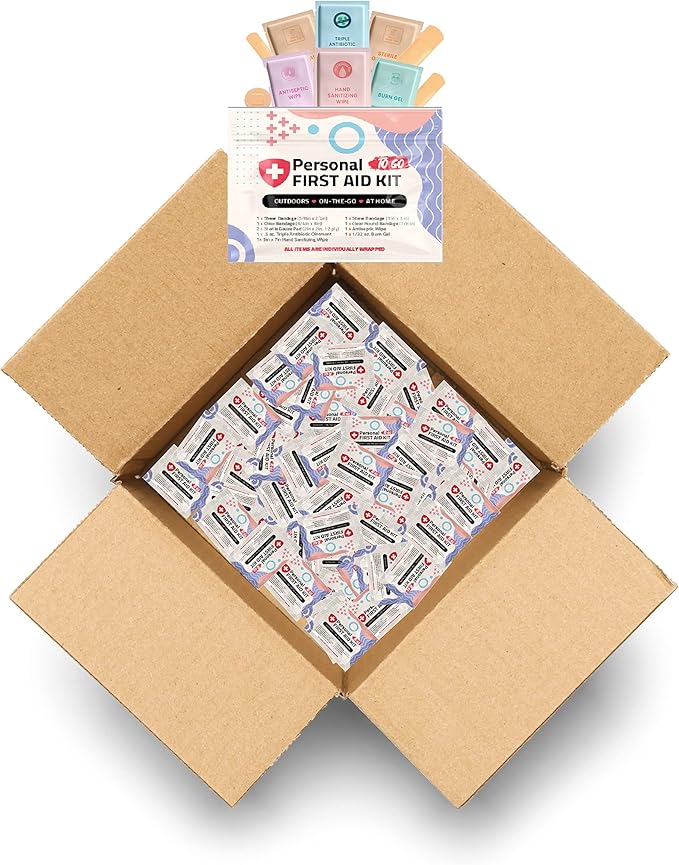 First Aid Emergency Medical Kit Mini and Travel Size - | Great for Kids, Schools, Business, Hiking, Camping | Wound Care Products (Abstract) (50)