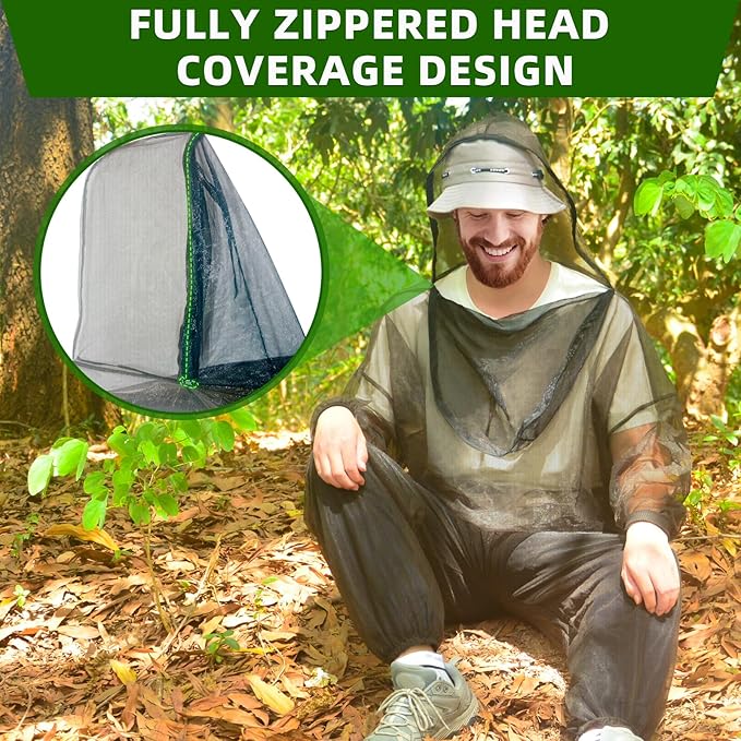 Mosquito Suit, Bug Net Pants & Jacket with Hood, Full Body Bug Suit for Gardening & Outdoor Protection from Bugs, Flies, Gnats, No-See-Ums & Midges, Mosquito Clothing for Women & Men, M Size