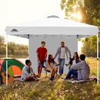 EAGLE PEAK Pop Up Canopy Tent with 1 Sidewall, Easy Setup Event Tent, Outdoor Sun Shade, Wheeled Carry Bag, Stakes and Guy Ropes, Instant Canopy 12x12, White