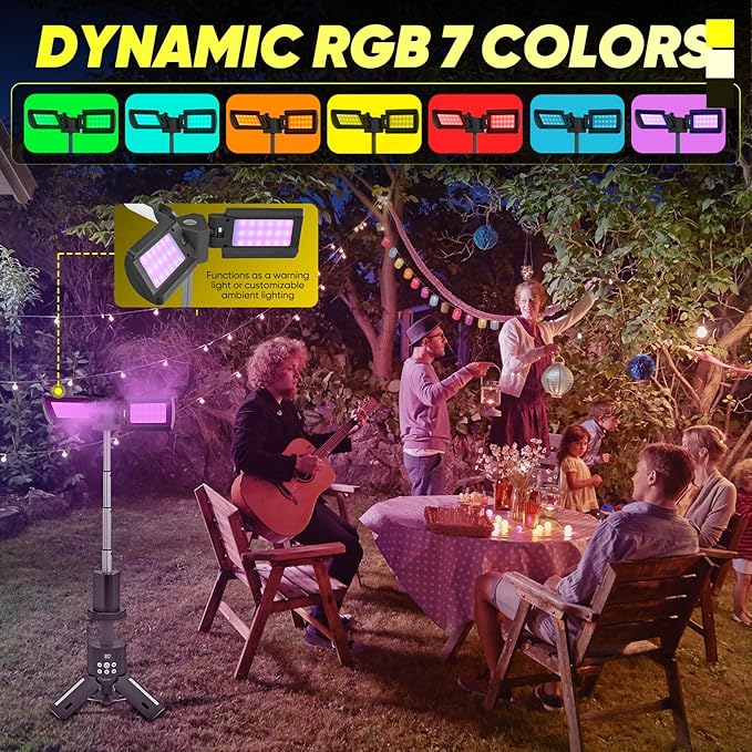 Portable Camping Lights with Stand, 5000LM Rechargeable LED Flashlight, 9 Color Modes, Collapsible Camping Lantern Tent Light with Magnetic Base for Power Outages, Camping & Emergency(Black)