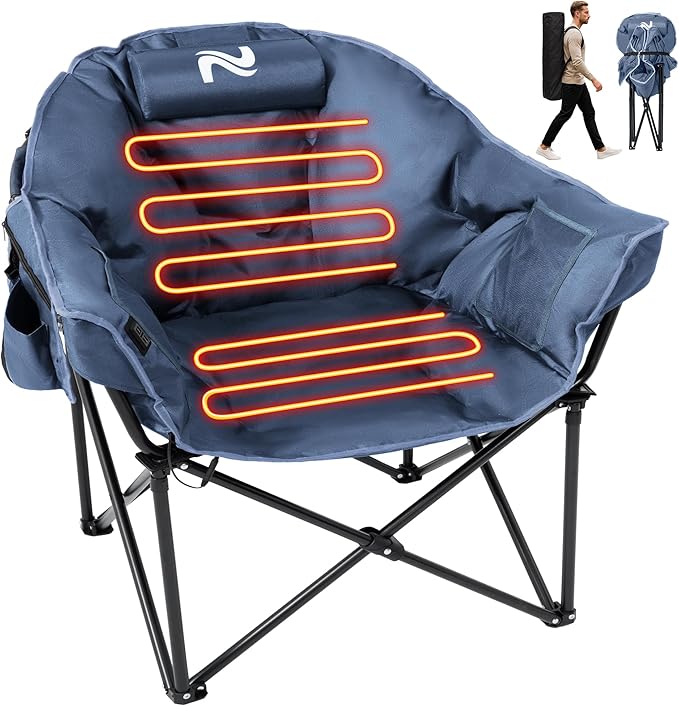 Slsy Heated Camping Chair Oversized, Outdoor Portable Heated Folding Chair, Heavy Duty 500 lbs Support, Padded Seat for Outdoor Sports, Camping, Patio, and Picnics