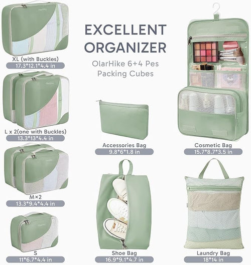 10 Set Packing Cubes for Travel, Gifts for Women Mom,Anti-Tearing Suitcase Organizer,OlarHike Vacation Essentials & Accessories for Cruise Ship