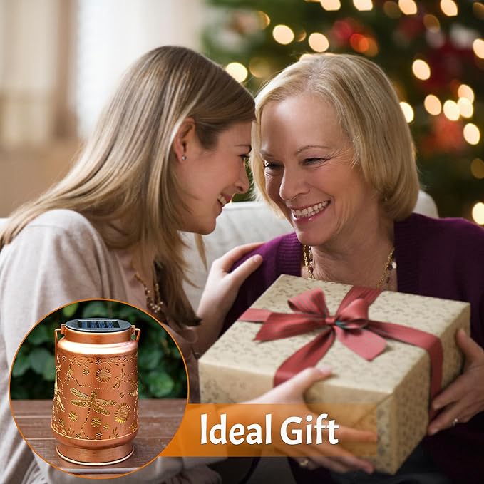 Dragonfly Solar Lantern Lights, Outdoor Lanterns for Garden Decor, Hanging Lantern for Backyard Porch Patio Table Yard Balcony Lawn Pathway, Gifts for Women Grandma Mom, 1PCS