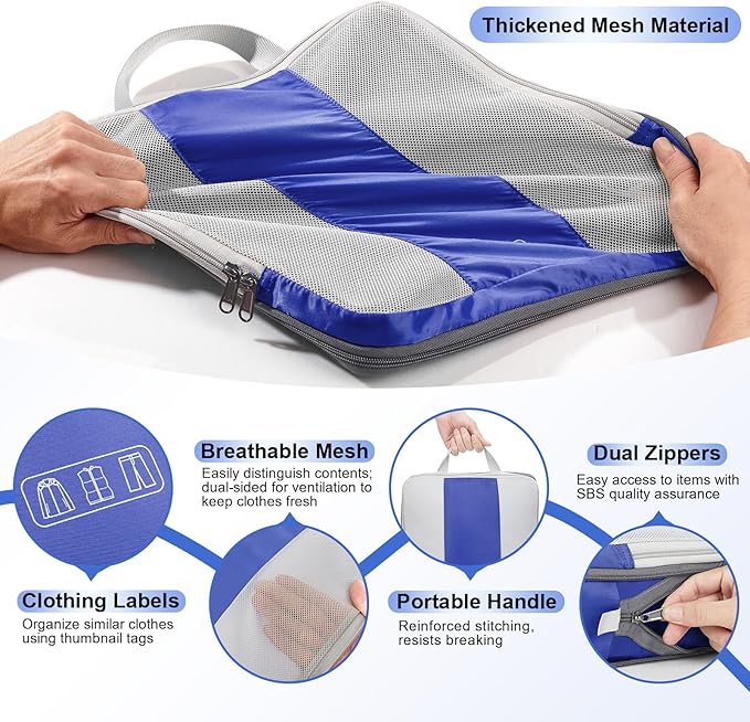 8 Set Compression Packing Cubes for Travel Essentials,Compressible Expandable Packing Cubes for Suitcase,OlarHike Luggage Organizer Bags for Travel,Handy Helper for Organizing Clothes(Klein Blue)