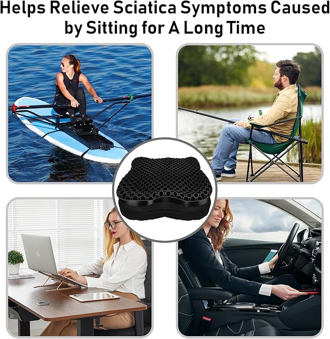 NEW-Vi Anti-Slip Kayak Seat Cushion - Double Thicken Gel Boat Cushion, Waterproof Kayak Gel Seat Cushion, Coccyx Sciatica Pain Relief, Kayak Accessories for Fishing, Kayak Fishing Accessories