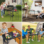 Folding Camping Table Portable Pinic Table 3 Level Height Adjustable Aluminum Alloy Small Foldable Camp Table Light Weight with Carry Handle for Outdoor Indoor Hiking Camp BBQ Beach