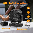 AMACOOL 20000mAh Rechargeable Camping Fan, Battery Operated Fan with Light, 68Hrs Work Time, 4 Speed, Auto Oscillating Outdoor Fans with Hook for Tent RV Car Travel Emergency Power Outages
