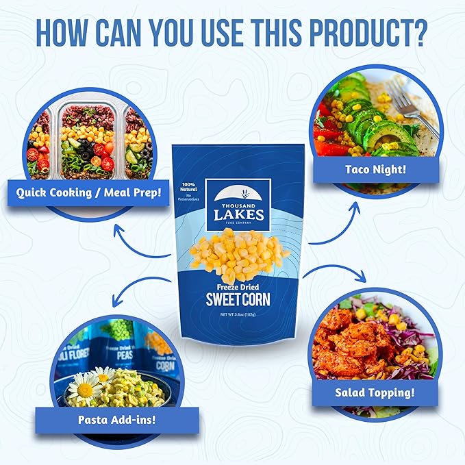 Thousand Lakes Freeze Dried Vegetables - Sweet Corn - Bulk 1 Pound (16 Ounces) | 100% Whole Sweet Corn Kernels | No Added Sugar or Salt