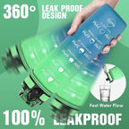 OLDLEY Water Bottle, 32oz Motivational Sports Water Bottle with Time Marker - Times to Drink - Tritan, BPA Free, Wide Mouth Leakproof, Greenish blue (1 Bottle)