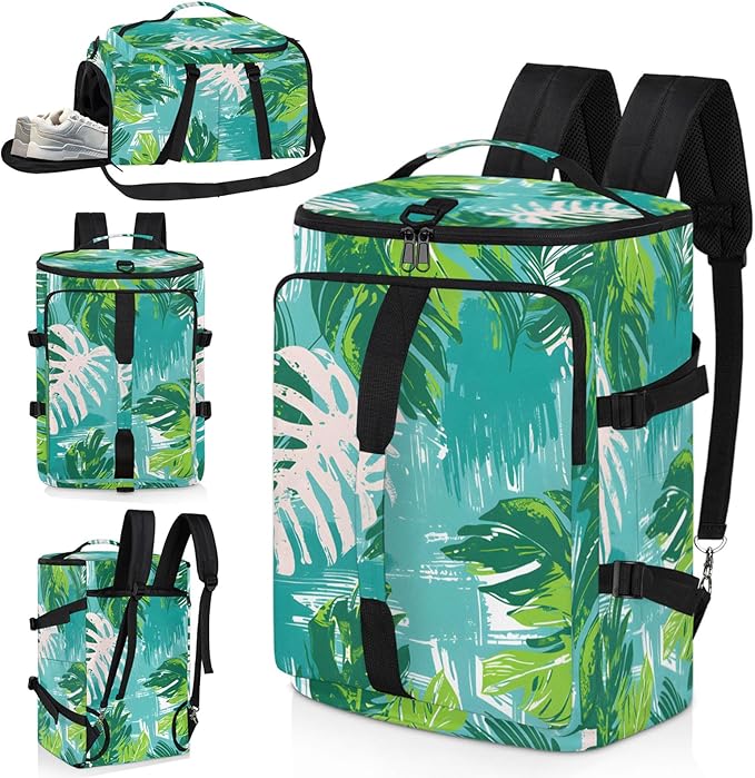 Gym Bag for Men Women with Shoes Compartment Duffle Bag for travel Hiking Waterproof Backpack Fitness Workout(Leaf)