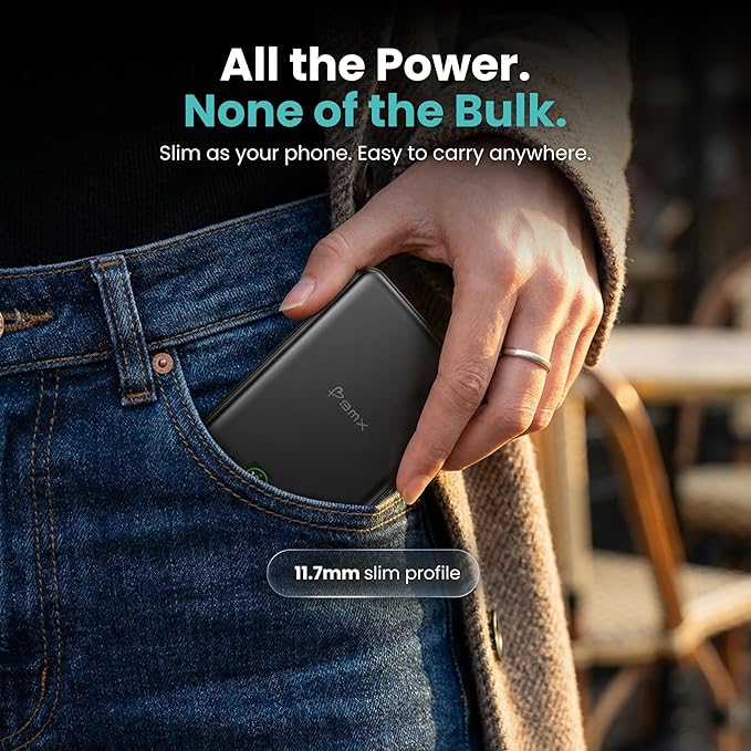 5K Magnetic Power Bank, Black, Qi2 Certified 15W Wireless Charger, LCD Display, Ultra-Slim Solid-State Battery Pack for iPhone 17/16, Lightweight Travel, Everyday Use USB-C Portable Charger
