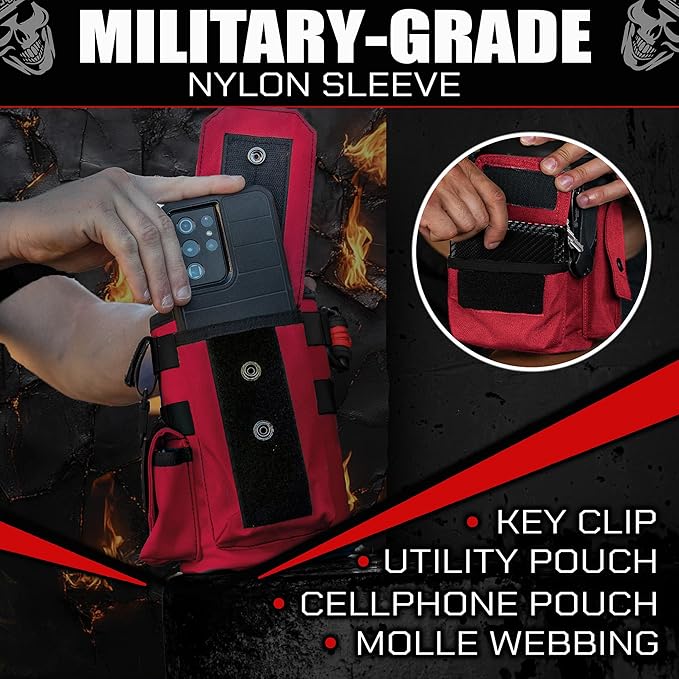 Iron Infidel Battle Bottle - Half Gallon Insulated Water Bottle with Paracord Handle, Large 64 oz Stainless Steel Water Jug with Rugged, Removable Sleeve for Keys, Wallet & Phone (Red Line 2 Liter)