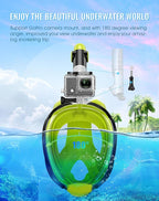 Greatever G2 Full Face Snorkel Mask with Latest Dry Top System,Foldable 180 Degree Panoramic View Snorkeling Mask with Camera Mount,Safe Breathing,Anti-Leak&Anti-Fog