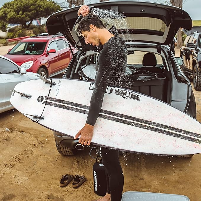 BeachBox Portable Shower Tank – Insulated Hot & Cold Water Tank for Camping, Beach, & Outdoor Adventures – 1.3 Gal Capacity – Multi-Spray Shower Gun – Easy Fill & Carry