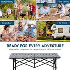 LOFTEY Folding Camping Table, Adjustable Height Aluminum Camp Table with Roll Up Top, Lightweight with Carry Bag, Portable for Camping, Backyard BBQ, Tailgating, 37.4" L x 21.7" W x 32" H, Black
