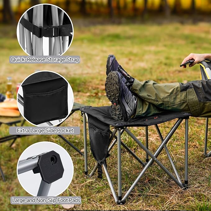 Upgraded Padded Camping Stool with Storage Bag 18 Inch Oversized Folding Foot Rest Portable Heavy Duty Camp Stool Supports 450LBS with 4 Reinforced Steel Tubes for Outdoor Hiking Fishing Lawn Travel