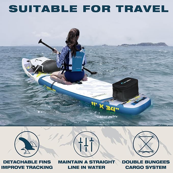 UPWELL 11’6”/11'2”/11'/10'8”/10'6”/10'2” Inflatable Stand Up Paddle Board with sup Accessories Including Backpack, Repairing Kits, Non-Slip Deck, Leash, 3 Fins, Paddle and Hand Pump
