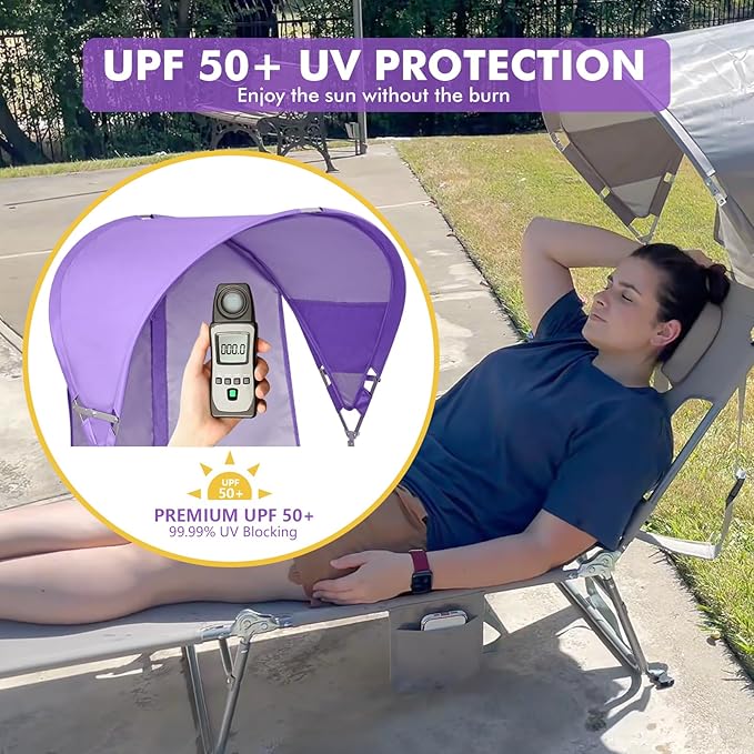 Backpack Beach Tanning Chair with Canopy and Face Hole, 6-Position Folding Lay Out Lounge Chair, UPF 50+ Wind-Resistant Sun Shade, Portable Recliner for Sunbathing, Outside, Poolside, Lawn, 2Pack