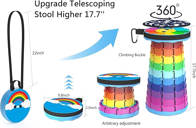 ALEVMOOM Upgraded Portable Collapsible Folding Stool with Cushion Retractable Telescoping Stool for Adults Sturdy Capacity 440lbs Camping Stool for Outdoor Hiking Garden BBQ with Bag