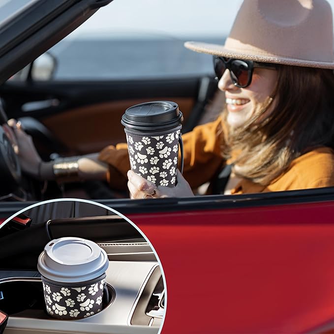 KJQJLY 3 Pack Reusable Iced Coffee Sleeves for Iced Coffee Cups or Drinks Reusable Neoprene Insulated Sleeves for Hot and Cold Drinks from Starbucks, Dunkin, And More (Paw Prints)
