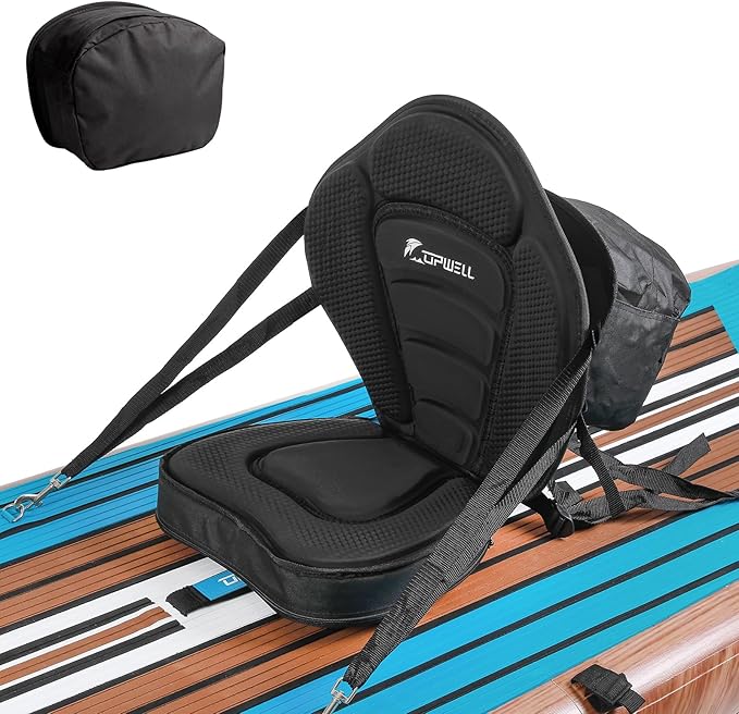 UPWELL Universal Kayak Seat with Detachable Storage Bag & 4 Adjustable Strap, Paddle Board Seat with Memory Foam Padded and Backrest for Kayak, Canoe, Sup