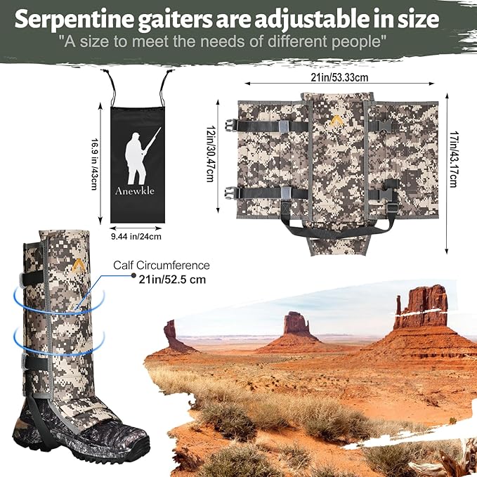 Snake Gaiters Adjustable Snake Bite Protection Waterproof Snake Guards 1000D Lower Legs Snake Proof Gaiters Snake Shoe Gaiters for Hunting Hiking Farm Work