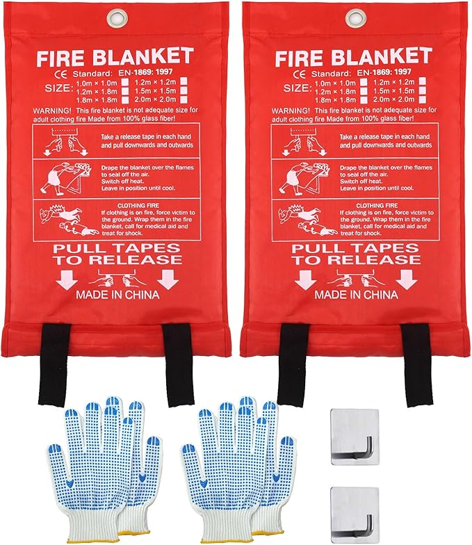 Home Emergency Fire Blankets 47“ x 47” Fiberglass Fire Blankets Essential Emergency Fire Blankets for Home and Kitchen 2 Packs