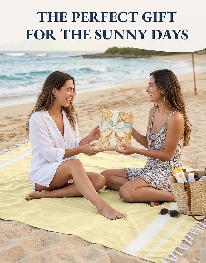LANE LINEN Oversized Beach Towels 4 Pack – Pre-Washed, Extra Large, Quick Dry, No Sand, Pool Use, 39"x71" – Yellow