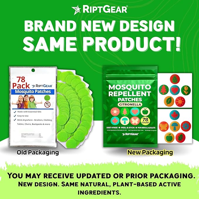 RiptGear Mosquito Patches - 78 Pack of Bug Stickers for Kids and Adults, Natural Citronella Patch Sticks to Any Surface - DEET Free Mosquito Stickers
