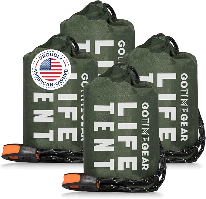 Go Time Gear Survival Life Tent • 2 Person Mylar Emergency Shelter Tube Tent + Paracord • All-Weather Protection for Camping, Hiking, & Survival Kits • Includes Emergency Whistle