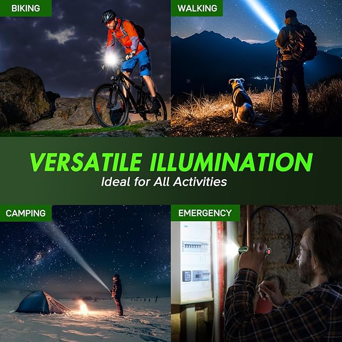 WdtPro LED Flashlight High Lumens SR2000 Pro, 2 Pack Brighter Tactical Flashlights with 5 Modes & Zoomable, Powerful Mini Flash Light for Emergency, Camping, Hiking (Green)