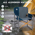 TIMBER RIDGE Aluminum Oversized Camping Chair, Lightweight Portable Directors Chair with Side Table Detachable Side Pocket for Outdoor Camping, Lawn, Picnic, Support 400lbs Blue 2 Pack