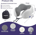napfun Neck Pillow for Traveling, Upgraded Travel Neck Pillow for Airplane 100% Pure Memory Foam Travel Pillow for Flight Headrest Sleep, Portable Plane Accessories, Light Grey