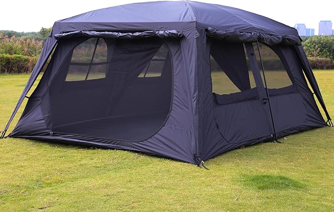 KTT Extra Large Tent 12 Person,Awning Family Cabin Tents,2 Rooms,3 Doors and 3 Windows with Mesh,Straight Wall,Waterproof,Double Layer,Big Tent for Outdoor,Picnic,Camping,Family Gathering