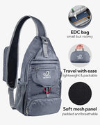 WATERFLY Packable Small Crossbody Sling Backpack Shoulder Chest Bag Daypack for Hiking Traveling Grey