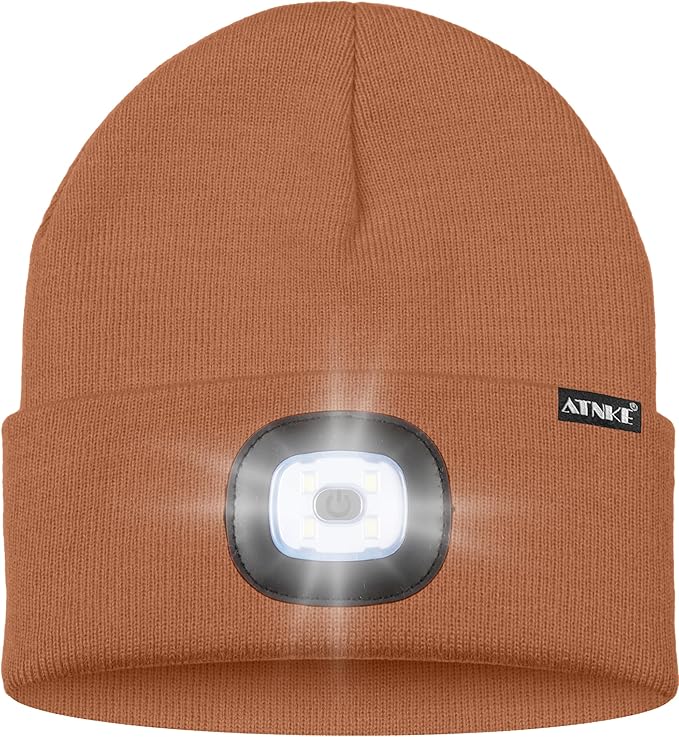ATNKE LED Lighted Beanie Hat,USB Rechargeable 4 LED Running Headlamp Bright Cap with The Light Gifts for Men and Women