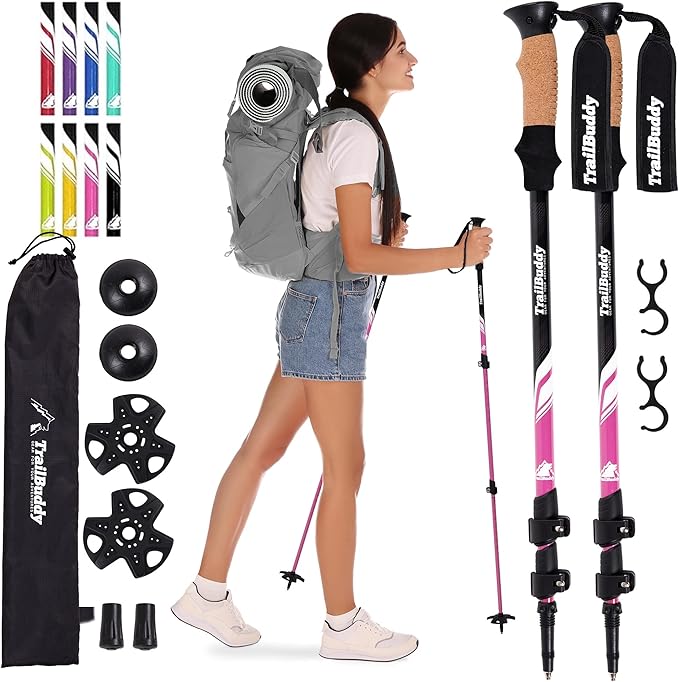 TrailBuddy Trekking Poles – Lightweight 7075 Aluminum Hiking Poles for Women, Men & Seniors – Collapsible Walking Sticks for Travel, Trails & Balance