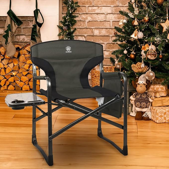 EVER ADVANCED Lightweight Folding Directors Chairs Outdoor, Aluminum Camping Chair with Side Table and Storage Pouch, Heavy Duty Supports 350LBS