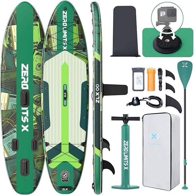 ZLX Inflatable Stand Up Paddle Board, 10'6" SUP Non-Slip Stable Deck Pad, Unique Center Fin, Premium Accessories, Portable Paddleboard for Adults, Beginners, All Skill Levels