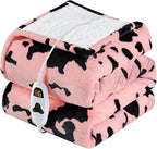 Cow Print Heated Electric Blanket Full Size,72X84 Light Pink Heating Blanket with 10 Heats Levels & 8 Hours Auto Off,Highland Cow Fleece Sherpa Blankets Warmer Gifts for Women Adults,Washable,ETL